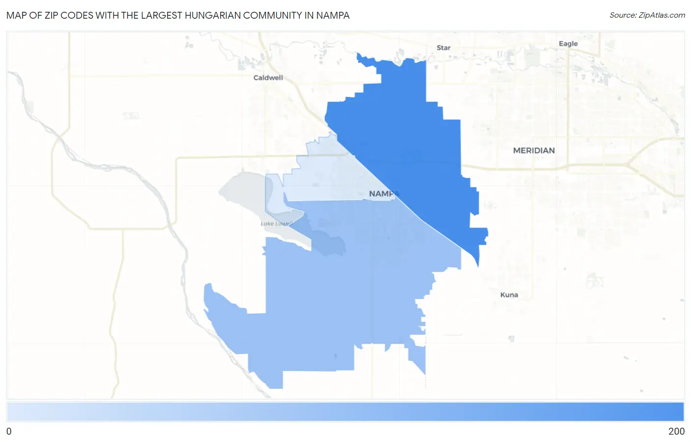Zip Codes with the Largest Hungarian Community in Nampa Map