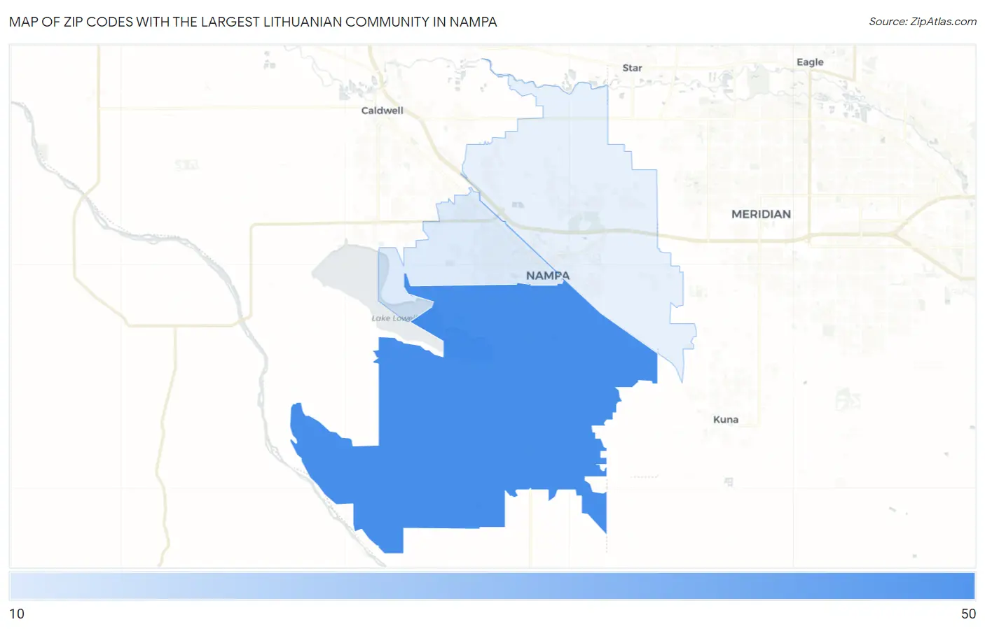 Zip Codes with the Largest Lithuanian Community in Nampa Map