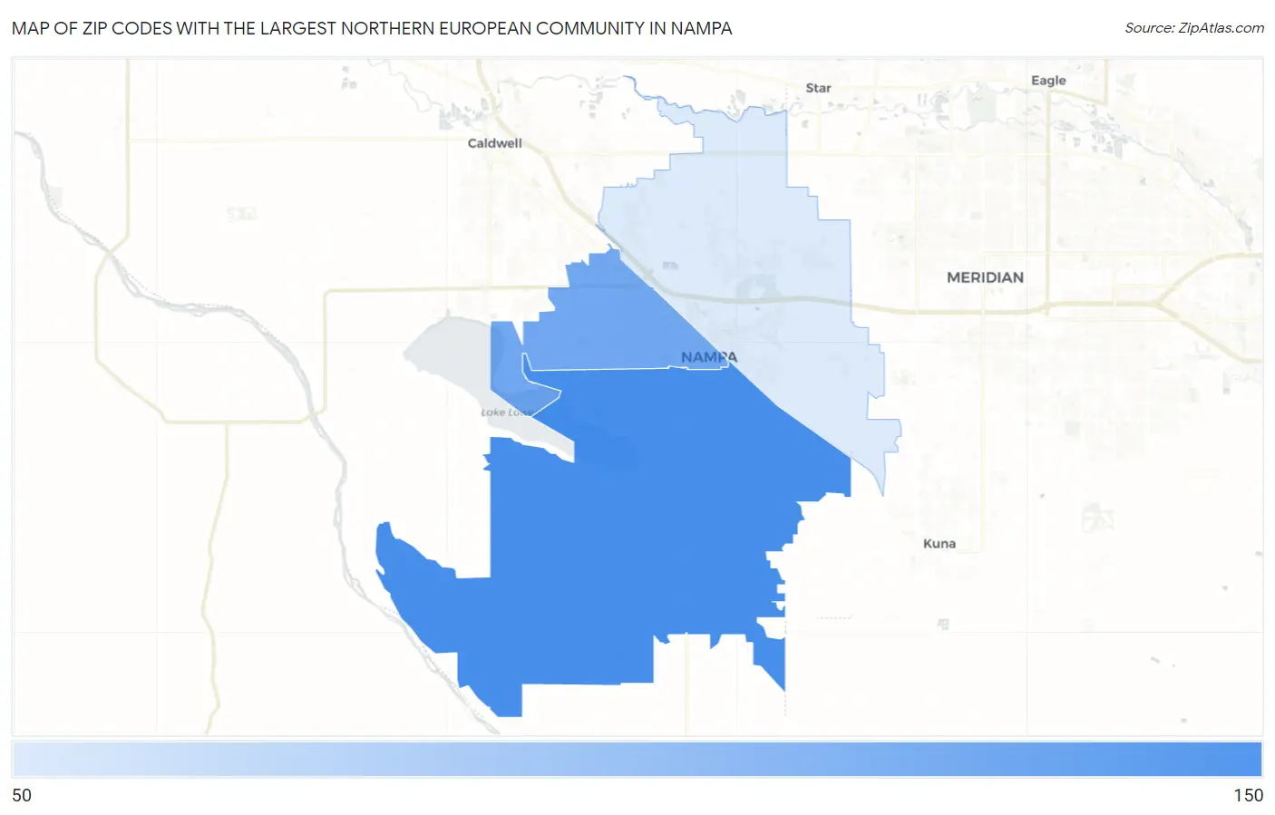 Zip Codes with the Largest Northern European Community in Nampa Map