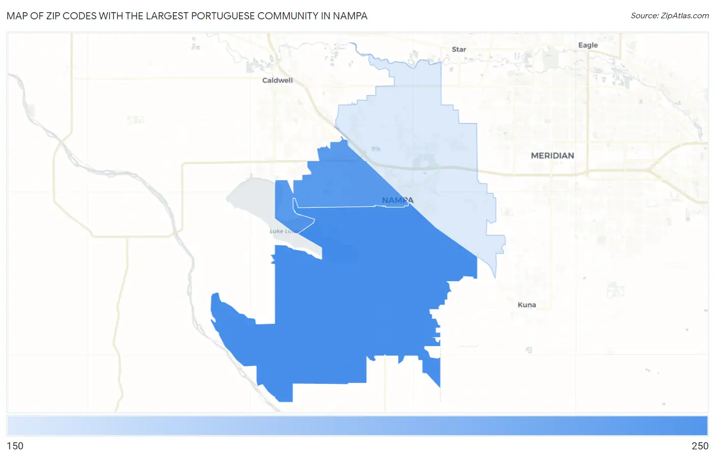 Zip Codes with the Largest Portuguese Community in Nampa Map