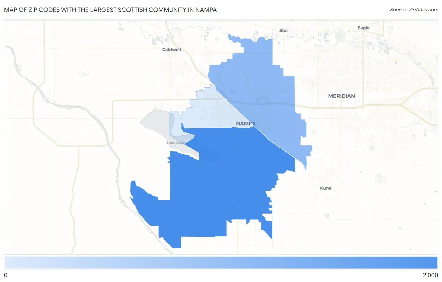 Zip Codes with the Largest Scottish Community in Nampa Map