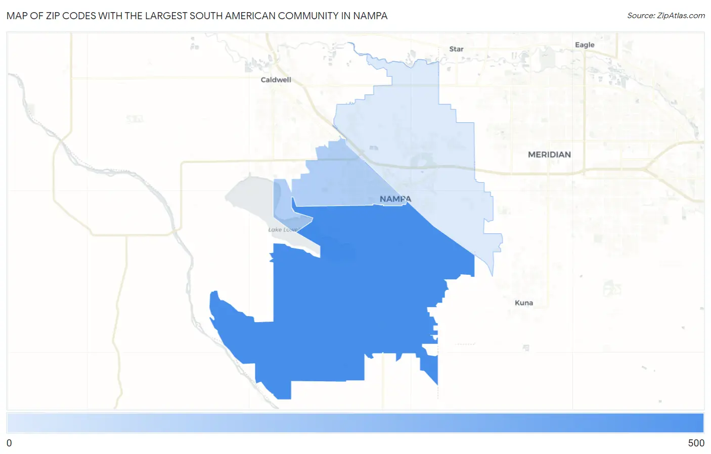 Zip Codes with the Largest South American Community in Nampa Map