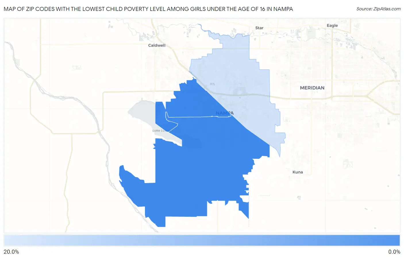 Zip Codes with the Lowest Child Poverty Level Among Girls Under the Age of 16 in Nampa Map