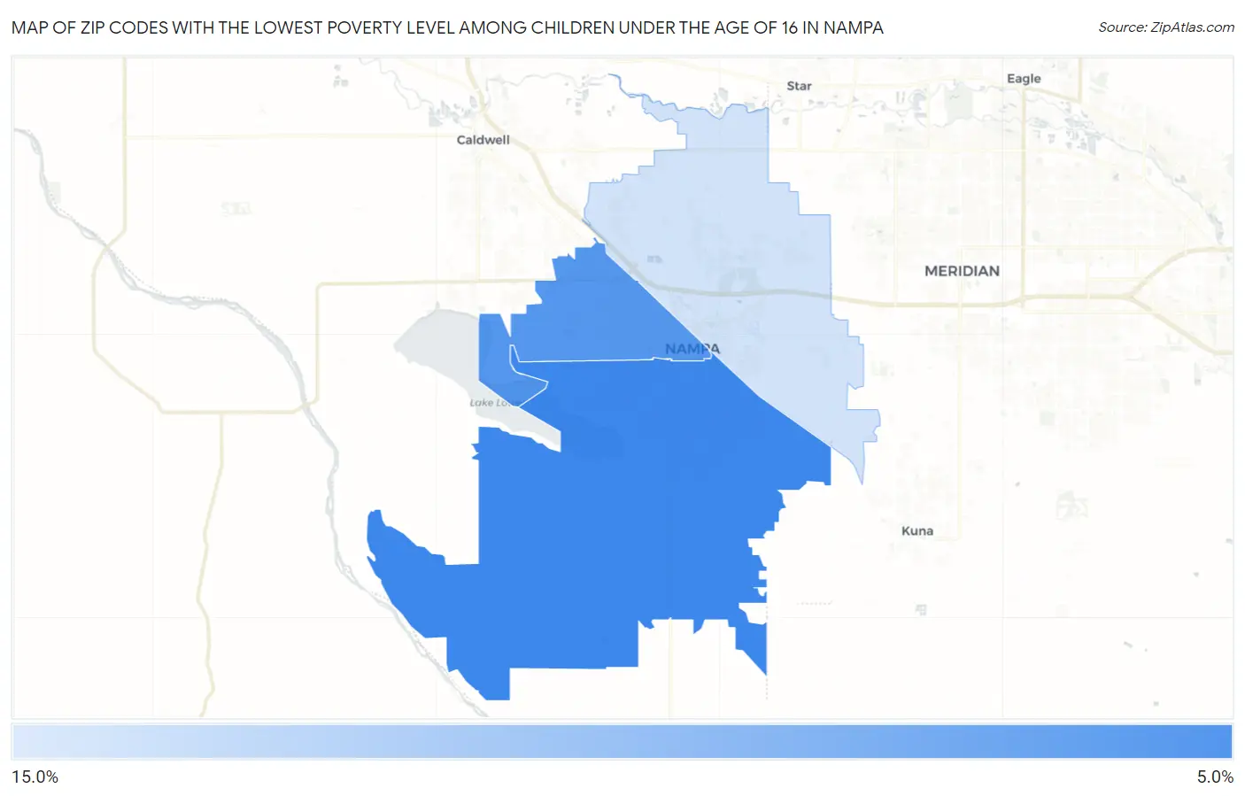 Zip Codes with the Lowest Poverty Level Among Children Under the Age of 16 in Nampa Map