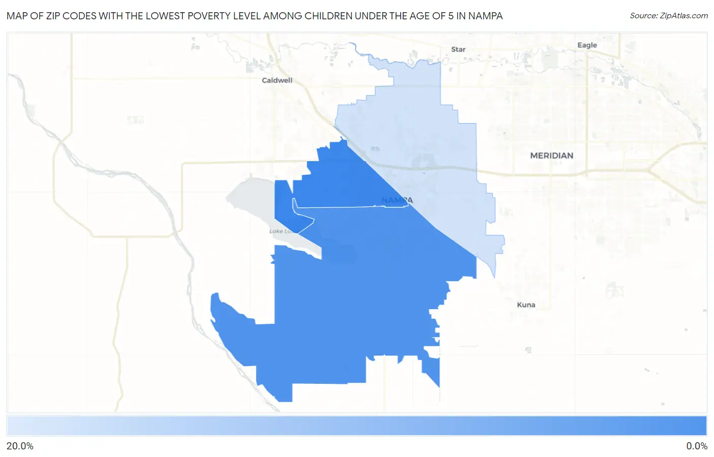 Zip Codes with the Lowest Poverty Level Among Children Under the Age of 5 in Nampa Map
