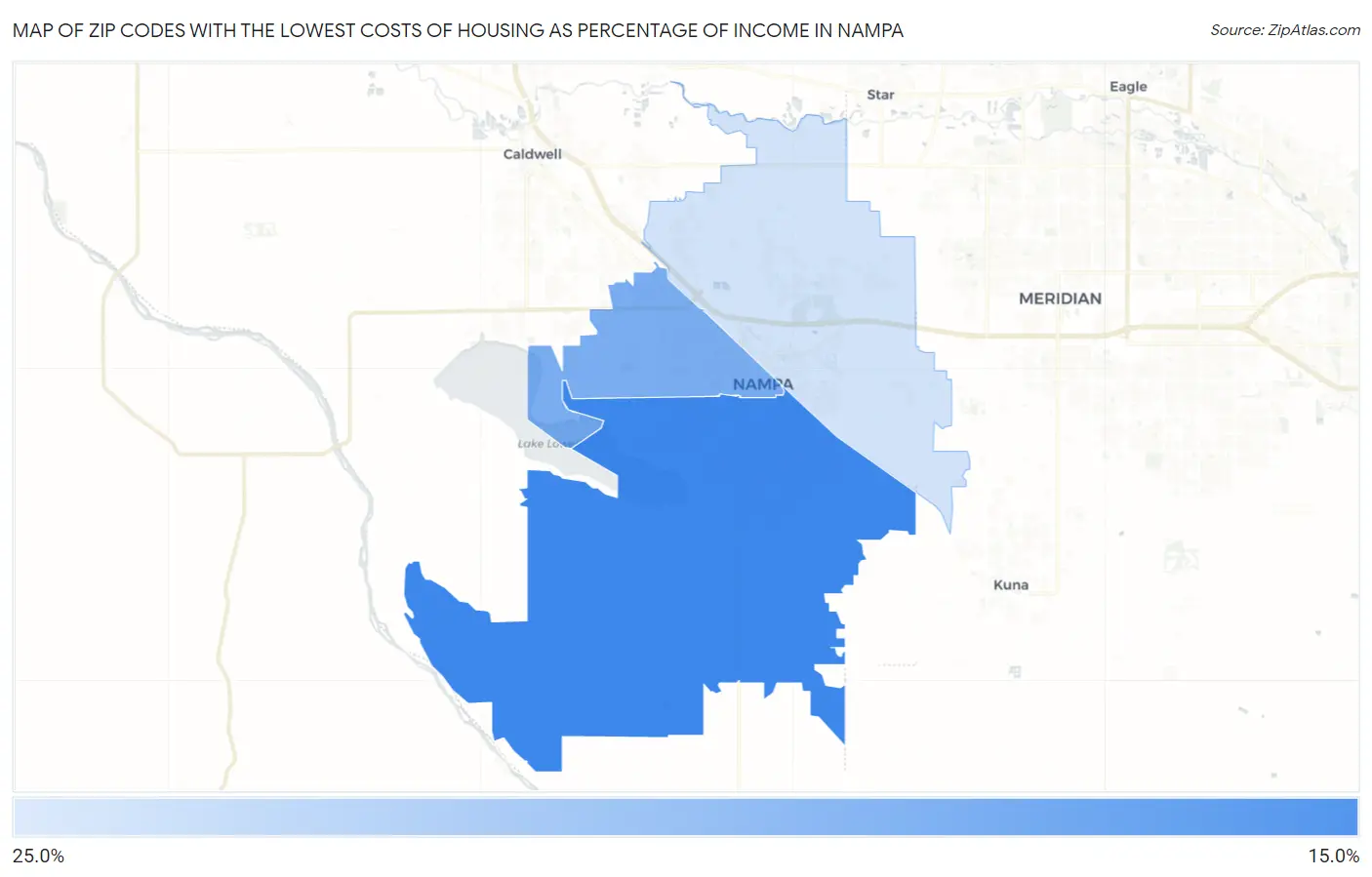 Zip Codes with the Lowest Costs of Housing as Percentage of Income in Nampa Map