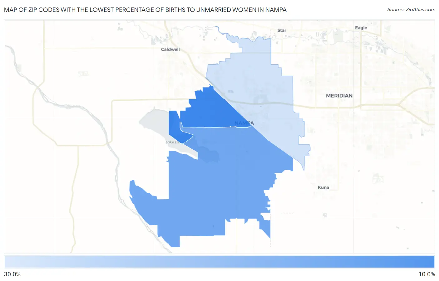 Zip Codes with the Lowest Percentage of Births to Unmarried Women in Nampa Map