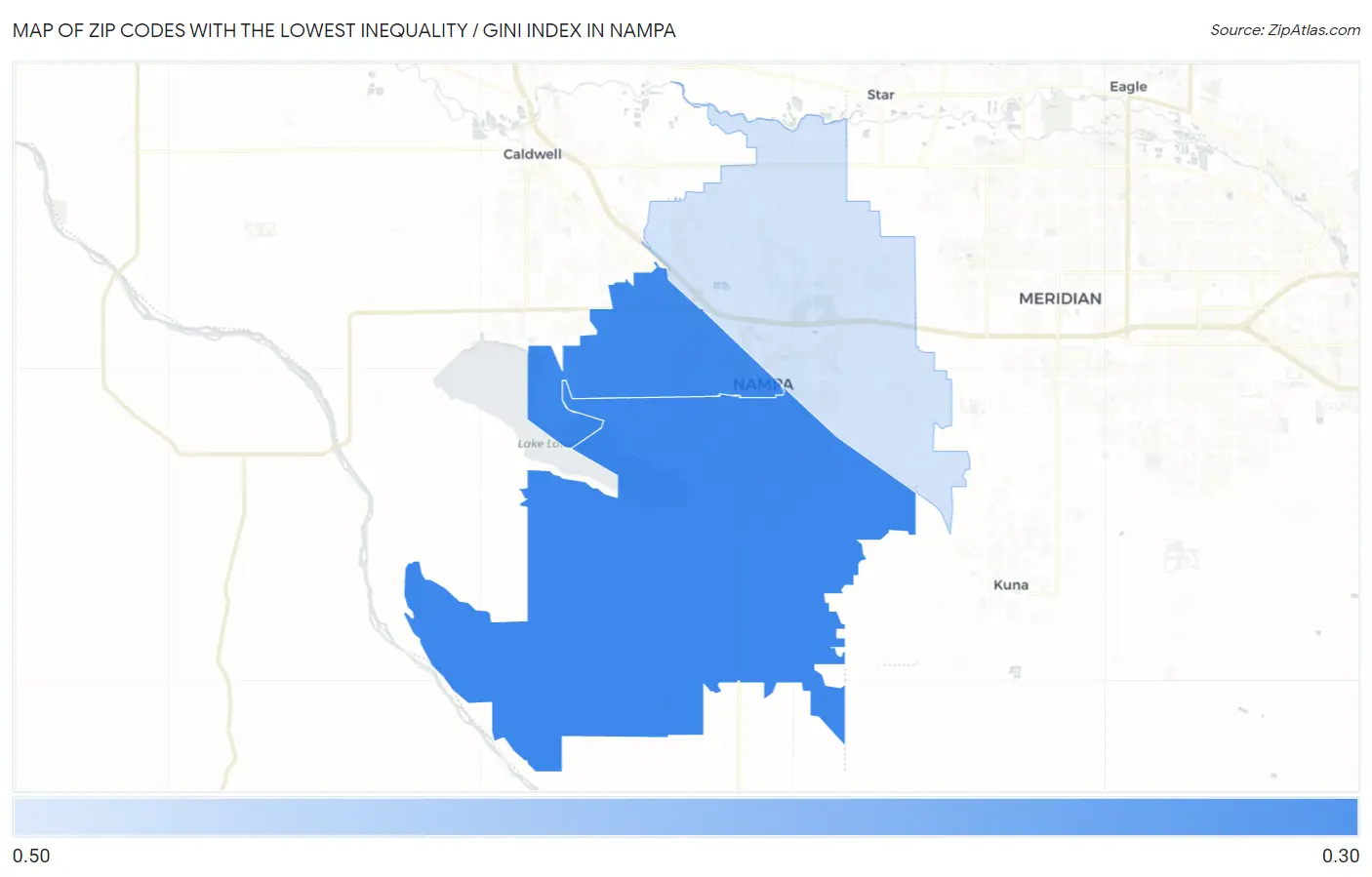 Zip Codes with the Lowest Inequality / Gini Index in Nampa Map