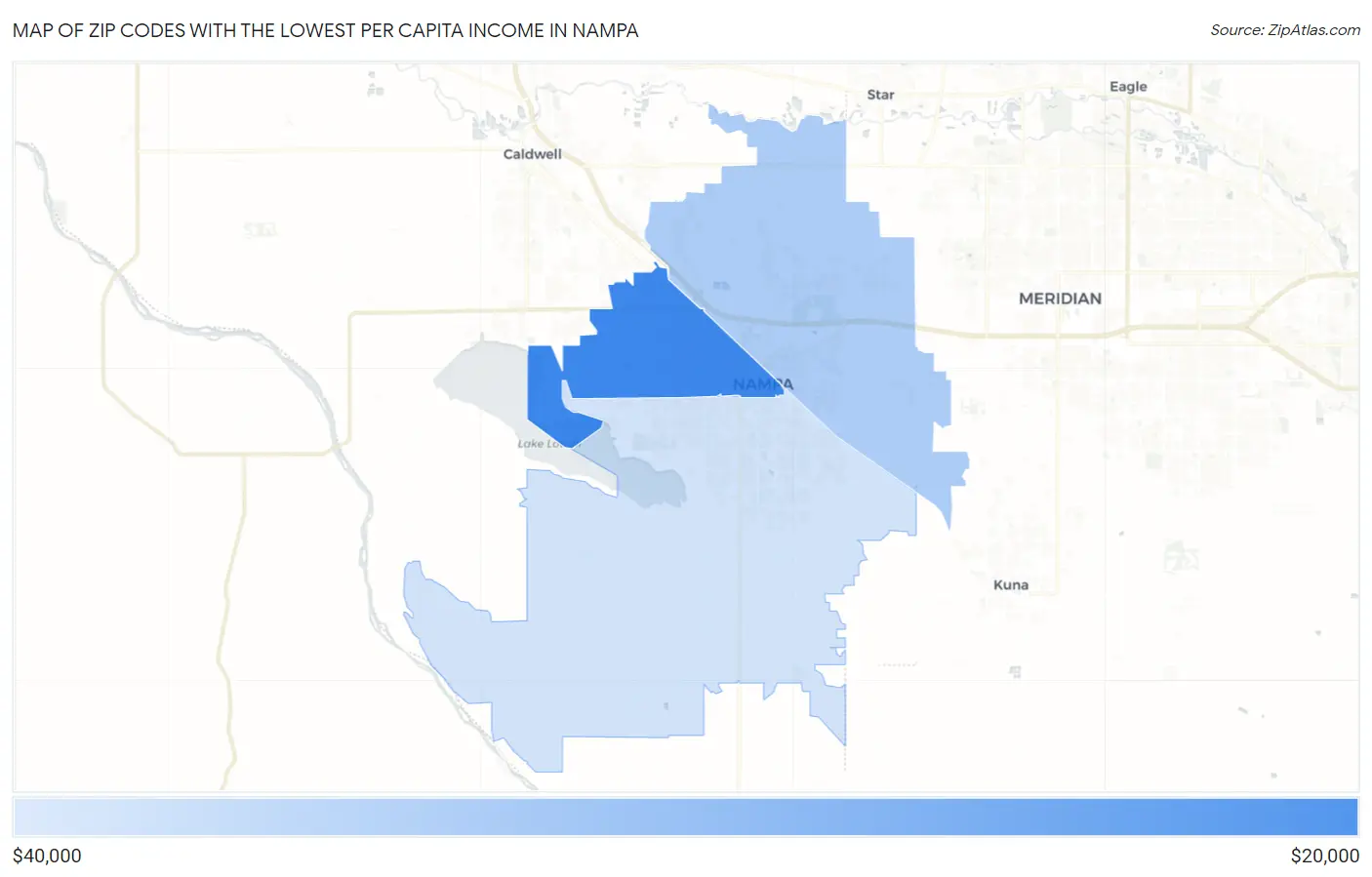 Zip Codes with the Lowest Per Capita Income in Nampa Map