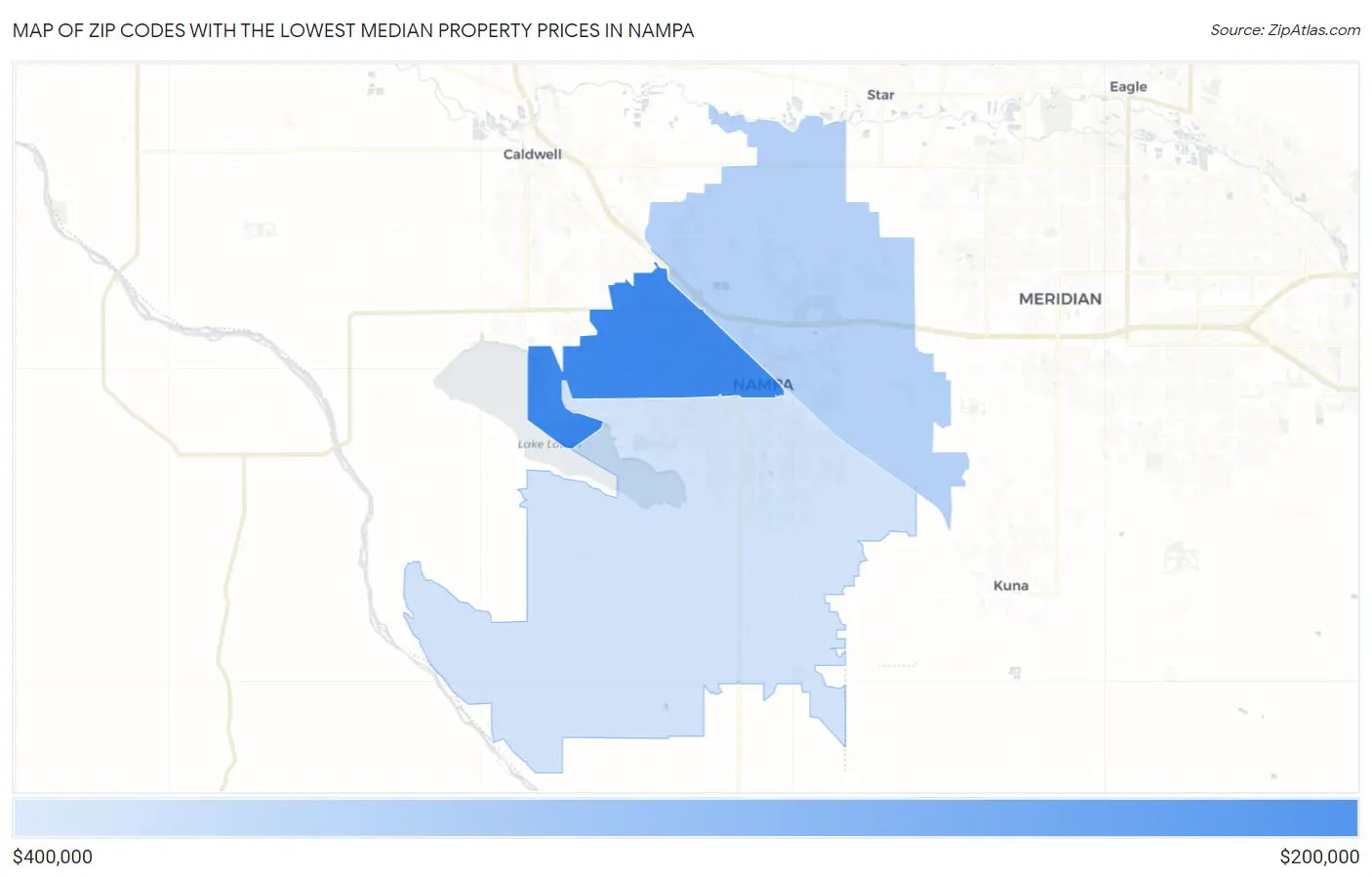 Zip Codes with the Lowest Median Property Prices in Nampa Map
