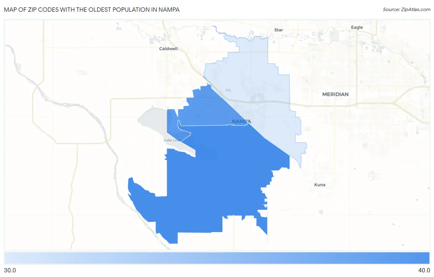 Zip Codes with the Oldest Population in Nampa Map