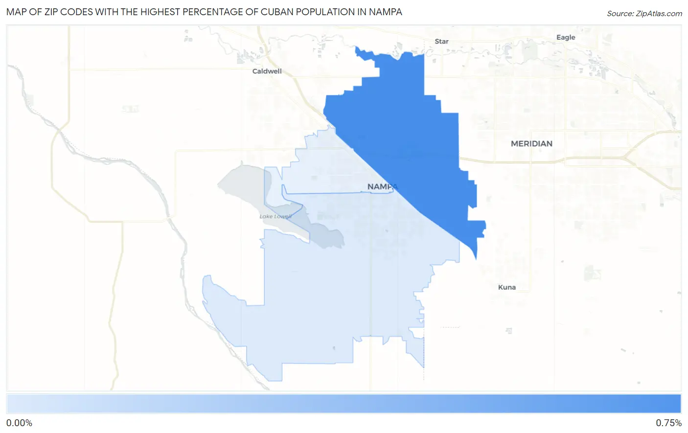 Zip Codes with the Highest Percentage of Cuban Population in Nampa Map