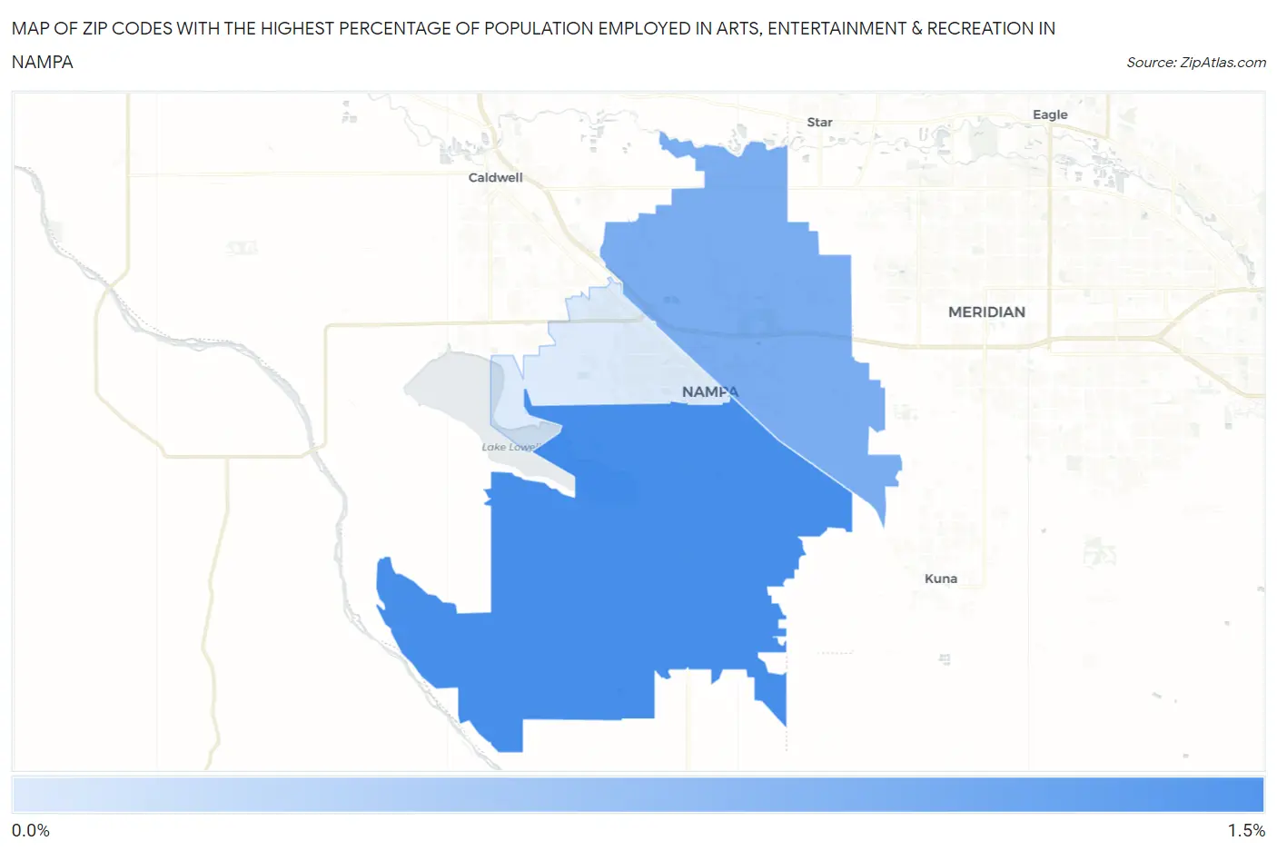 Zip Codes with the Highest Percentage of Population Employed in Arts, Entertainment & Recreation in Nampa Map