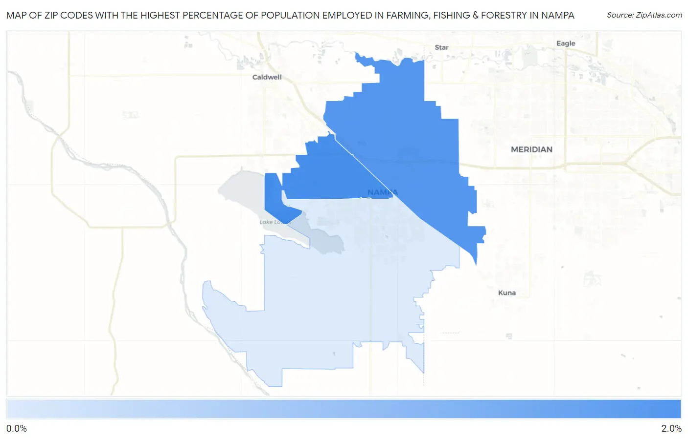 Zip Codes with the Highest Percentage of Population Employed in Farming, Fishing & Forestry in Nampa Map