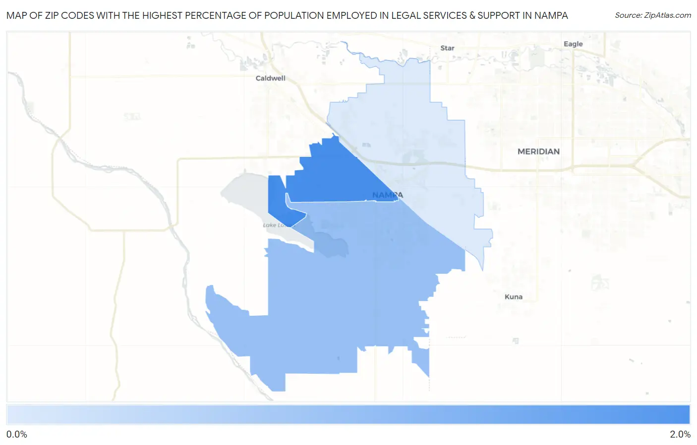 Zip Codes with the Highest Percentage of Population Employed in Legal Services & Support in Nampa Map