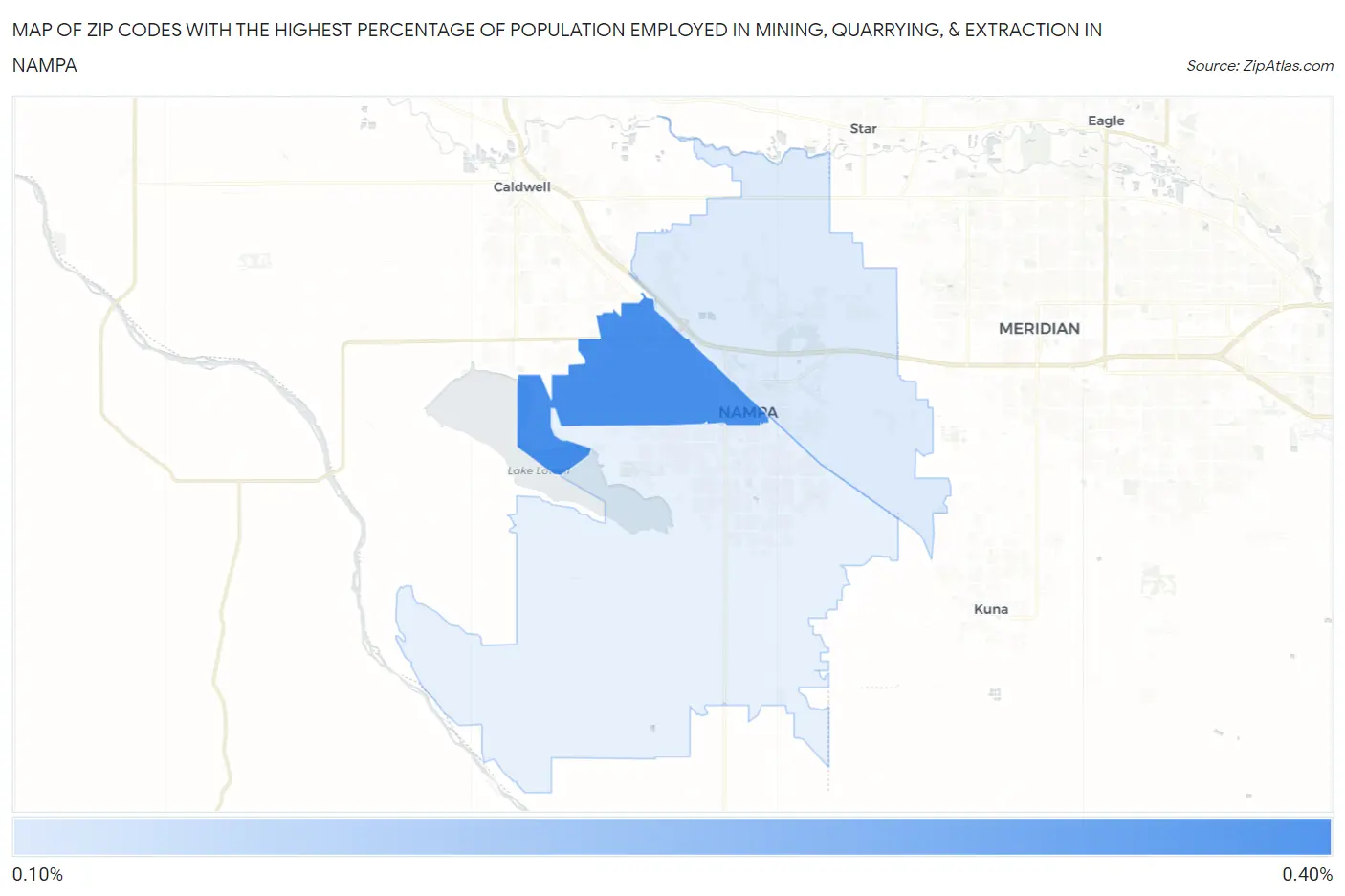 Zip Codes with the Highest Percentage of Population Employed in Mining, Quarrying, & Extraction in Nampa Map