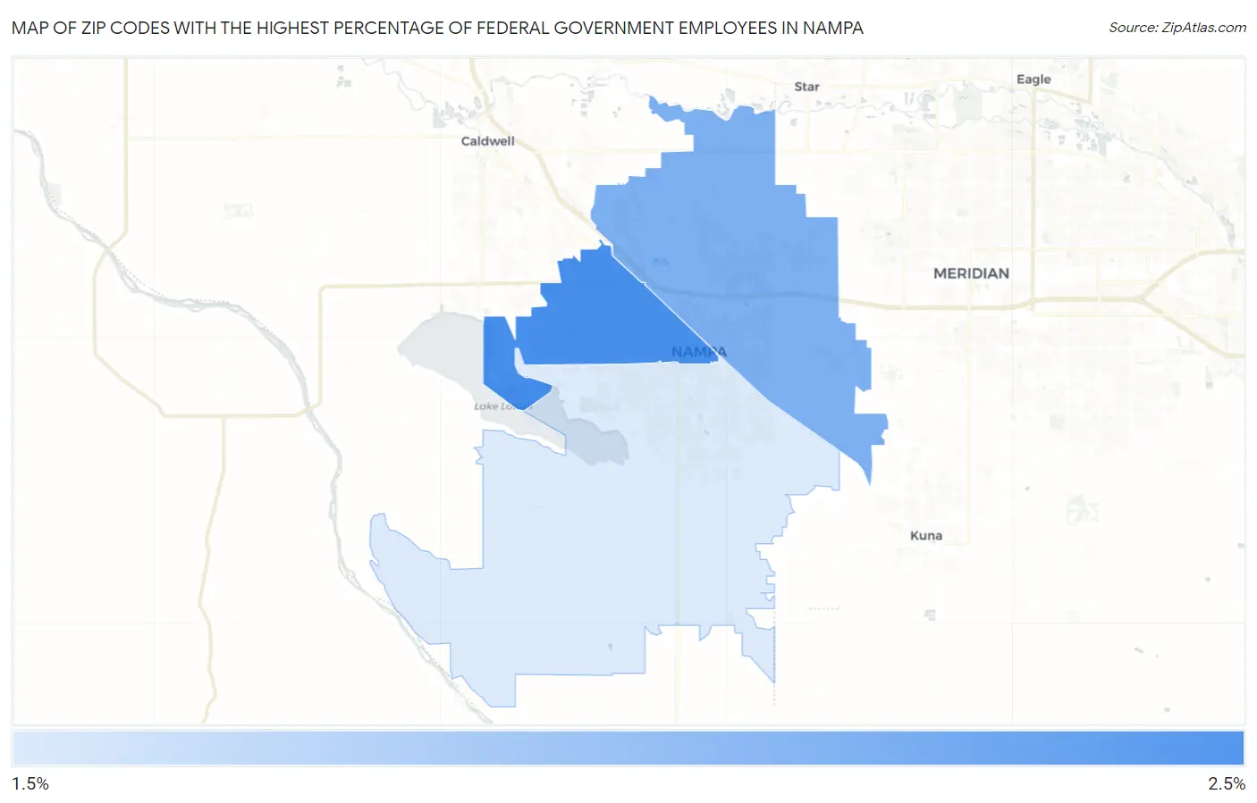 Zip Codes with the Highest Percentage of Federal Government Employees in Nampa Map