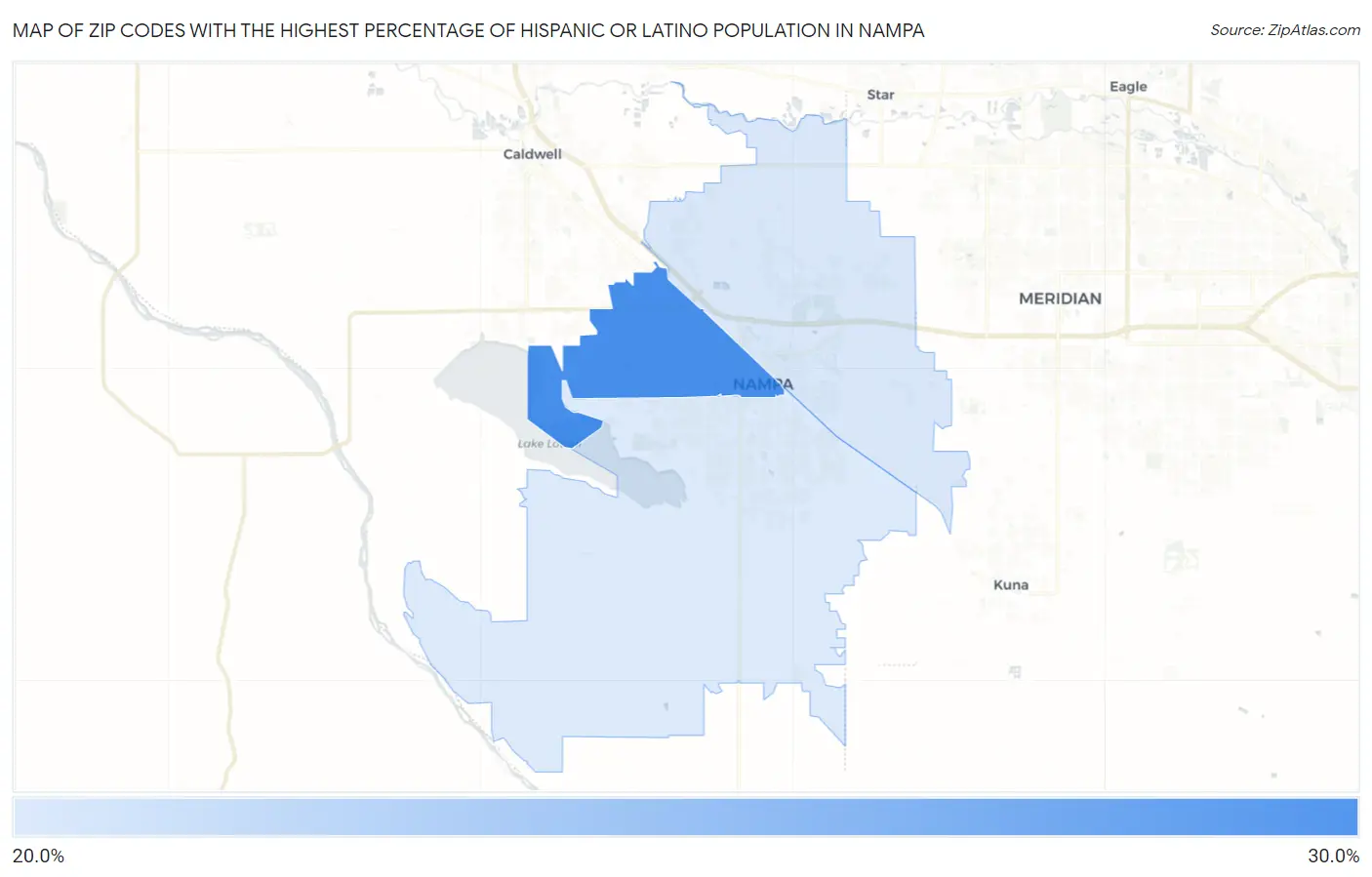 Zip Codes with the Highest Percentage of Hispanic or Latino Population in Nampa Map