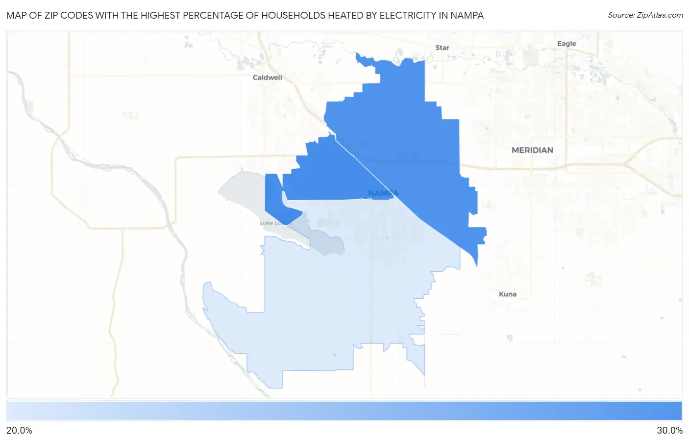 Zip Codes with the Highest Percentage of Households Heated by Electricity in Nampa Map