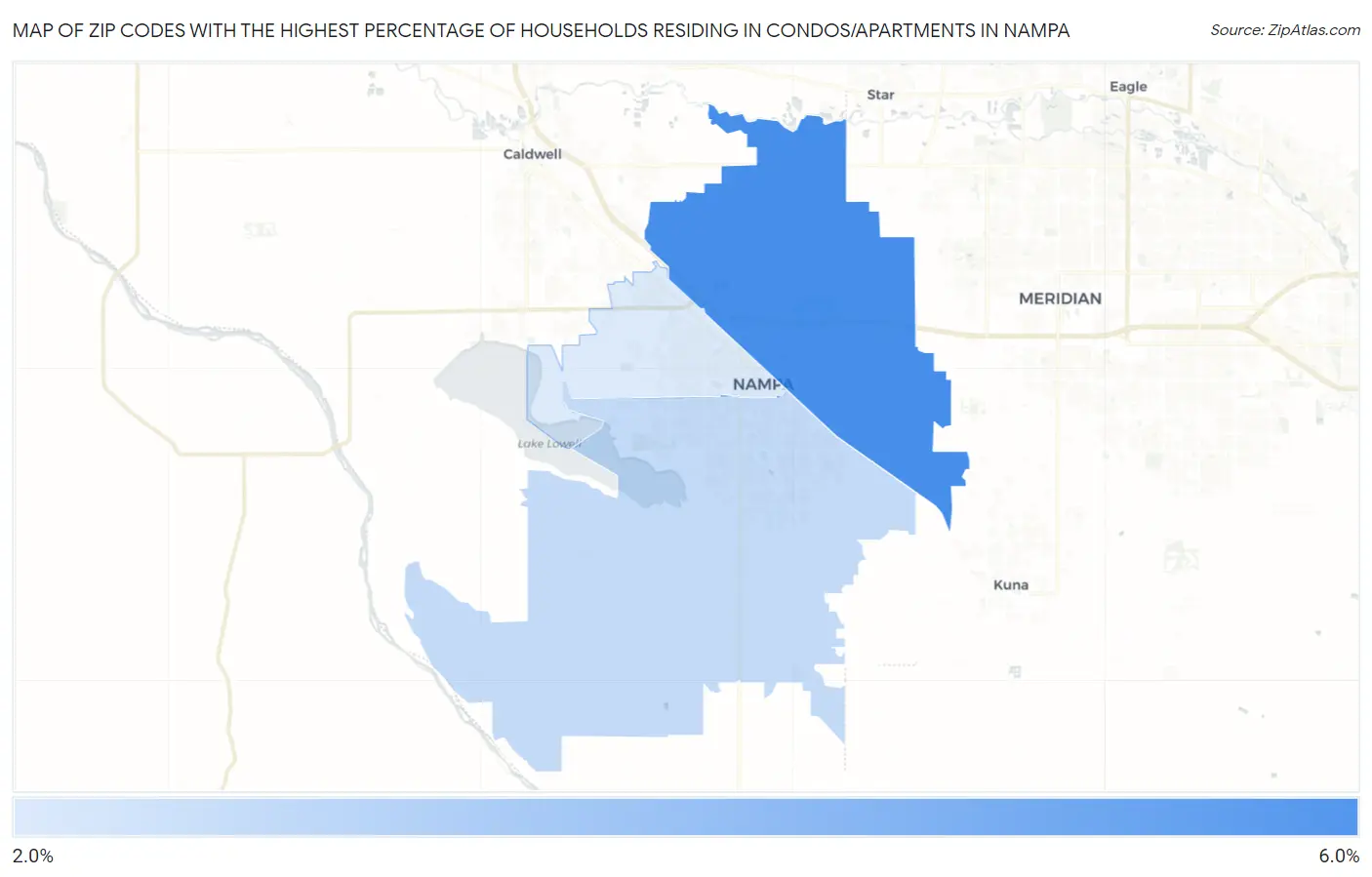 Zip Codes with the Highest Percentage of Households Residing in Condos/Apartments in Nampa Map