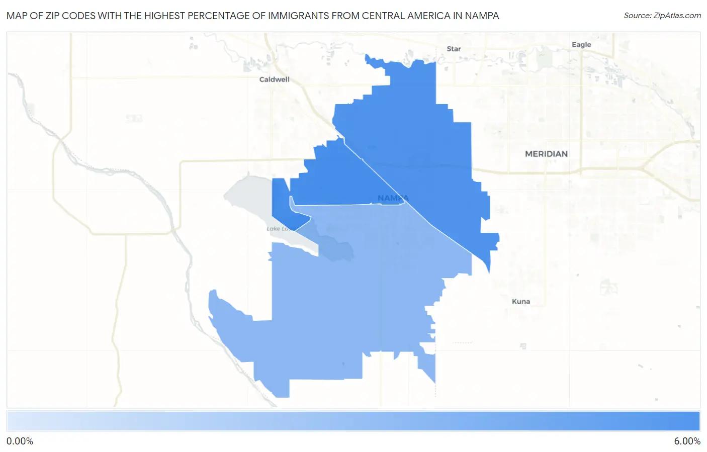 Zip Codes with the Highest Percentage of Immigrants from Central America in Nampa Map