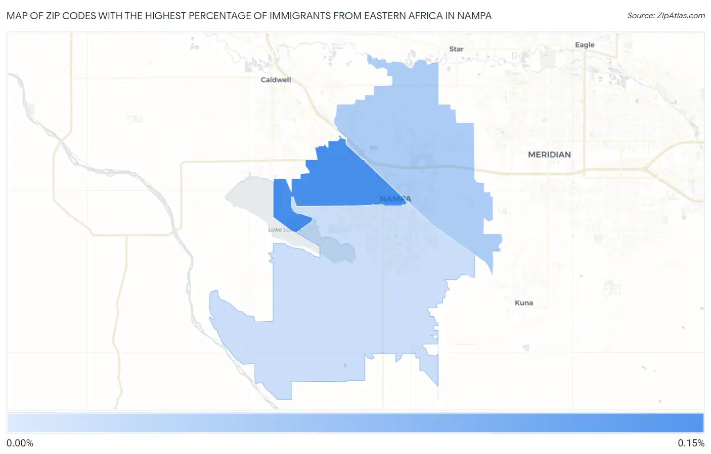 Zip Codes with the Highest Percentage of Immigrants from Eastern Africa in Nampa Map
