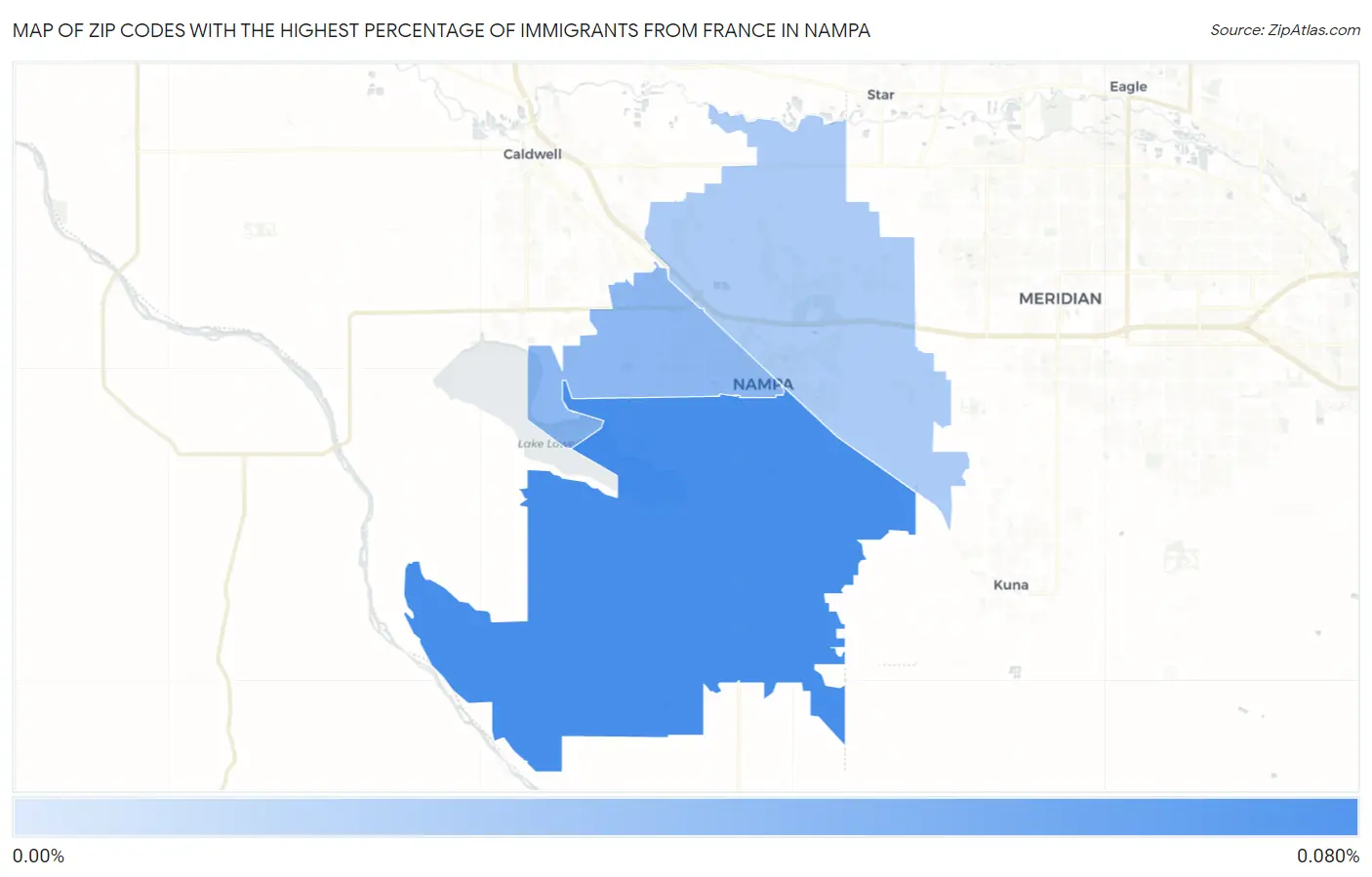 Zip Codes with the Highest Percentage of Immigrants from France in Nampa Map