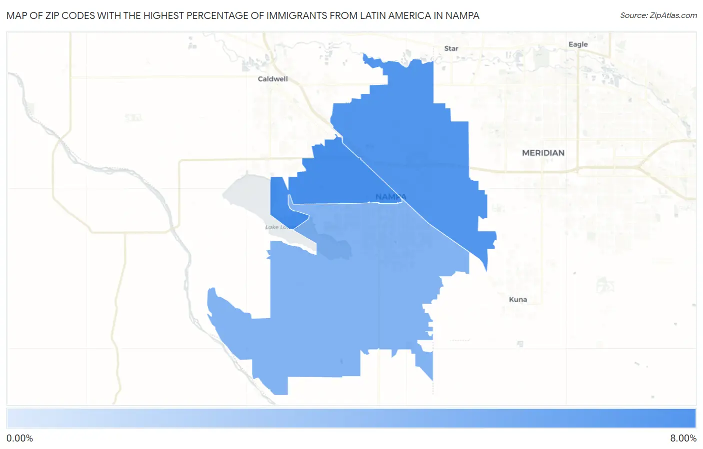 Zip Codes with the Highest Percentage of Immigrants from Latin America in Nampa Map