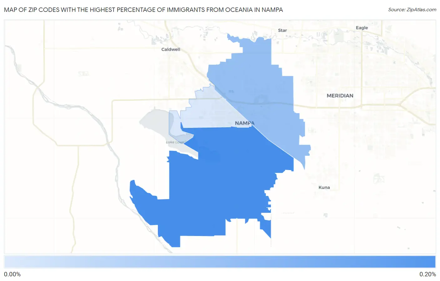 Zip Codes with the Highest Percentage of Immigrants from Oceania in Nampa Map