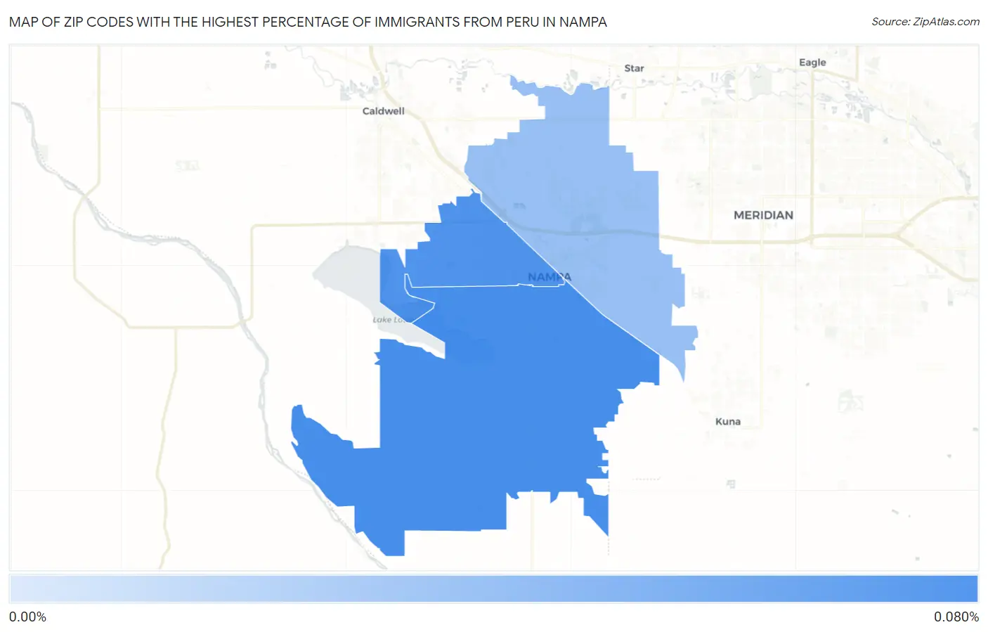 Zip Codes with the Highest Percentage of Immigrants from Peru in Nampa Map