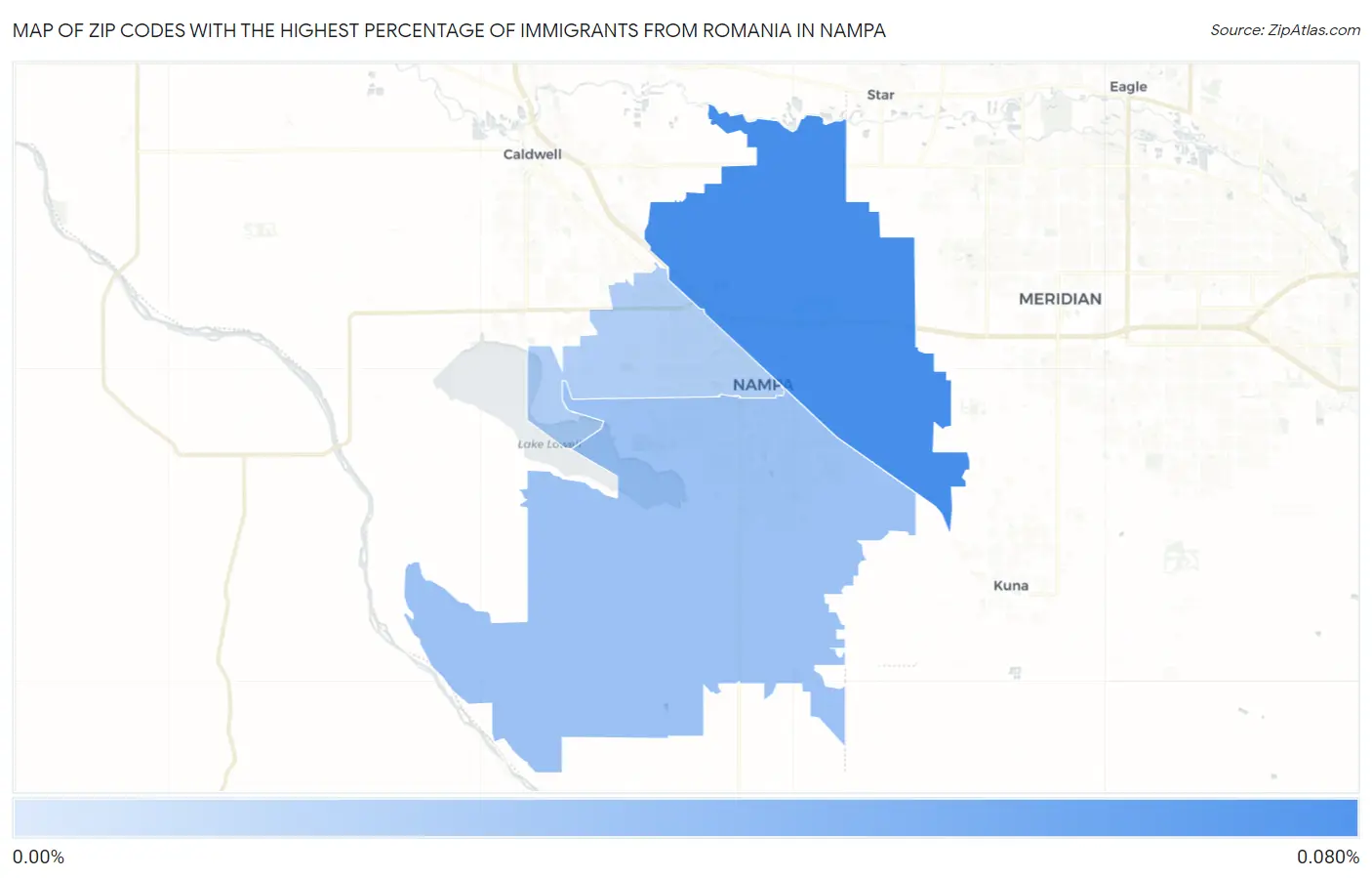 Zip Codes with the Highest Percentage of Immigrants from Romania in Nampa Map