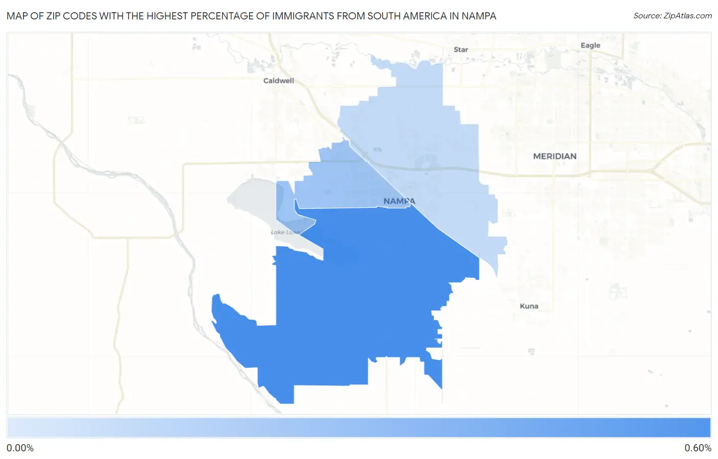Zip Codes with the Highest Percentage of Immigrants from South America in Nampa Map