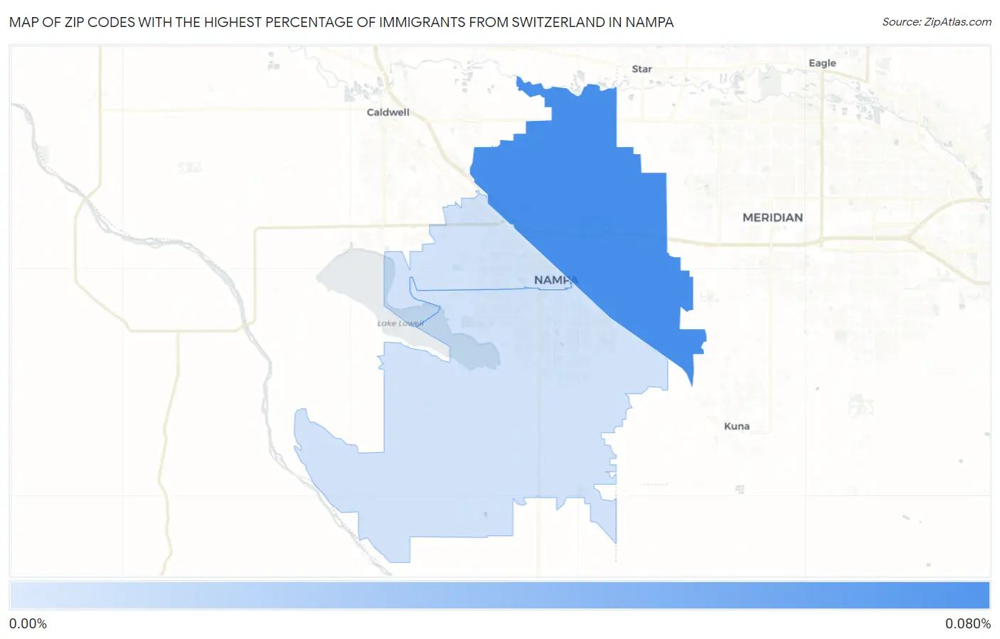 Zip Codes with the Highest Percentage of Immigrants from Switzerland in Nampa Map