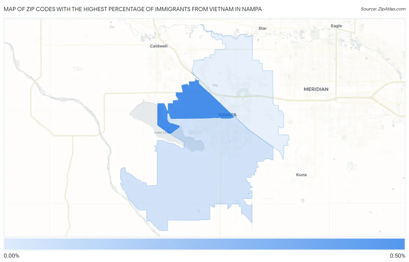 Zip Codes with the Highest Percentage of Immigrants from Vietnam in Nampa Map