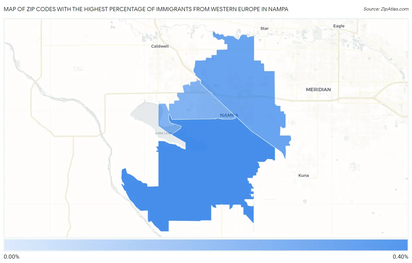Zip Codes with the Highest Percentage of Immigrants from Western Europe in Nampa Map