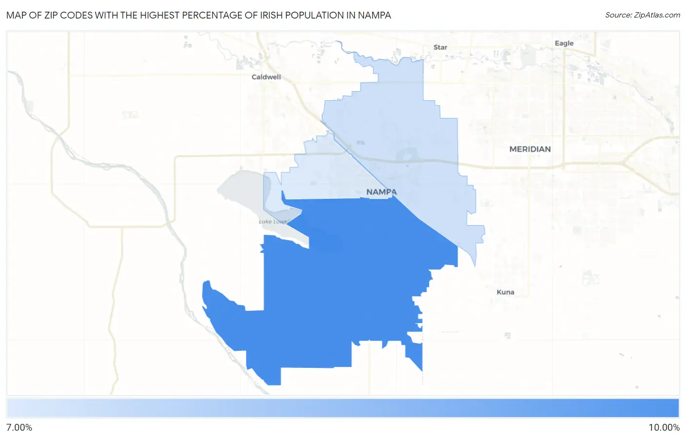 Zip Codes with the Highest Percentage of Irish Population in Nampa Map