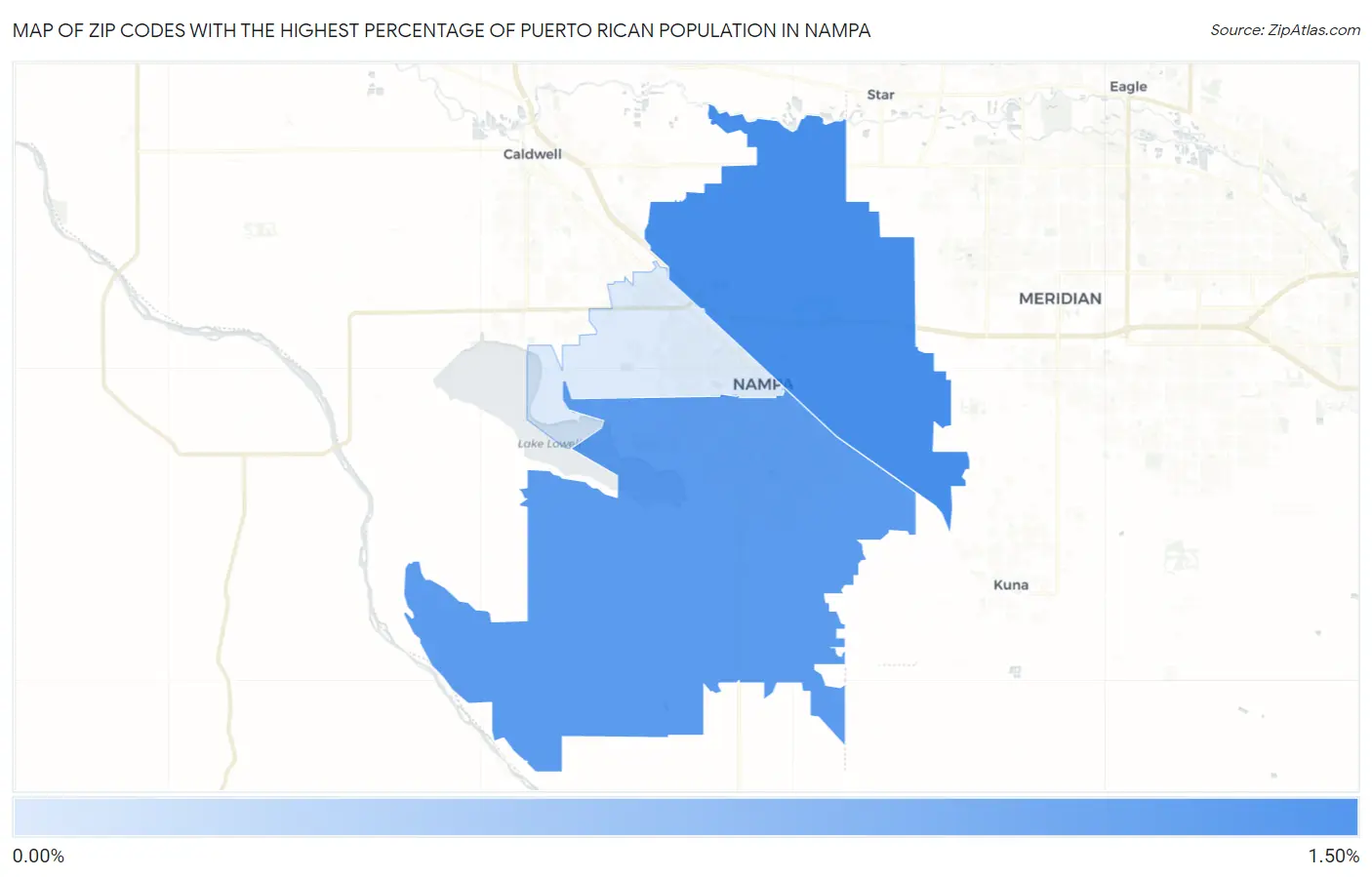 Zip Codes with the Highest Percentage of Puerto Rican Population in Nampa Map