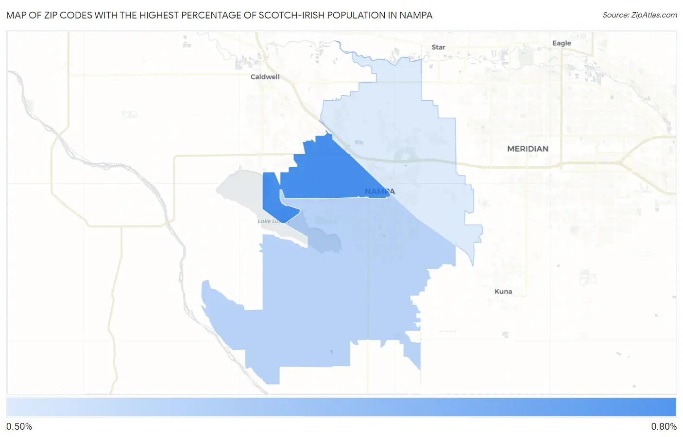 Zip Codes with the Highest Percentage of Scotch-Irish Population in Nampa Map