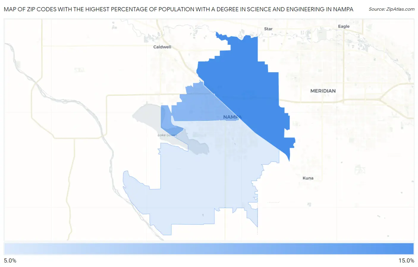 Zip Codes with the Highest Percentage of Population with a Degree in Science and Engineering in Nampa Map