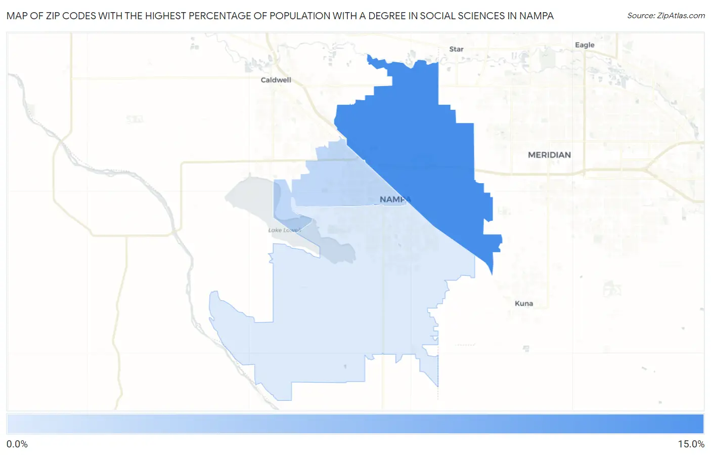 Zip Codes with the Highest Percentage of Population with a Degree in Social Sciences in Nampa Map