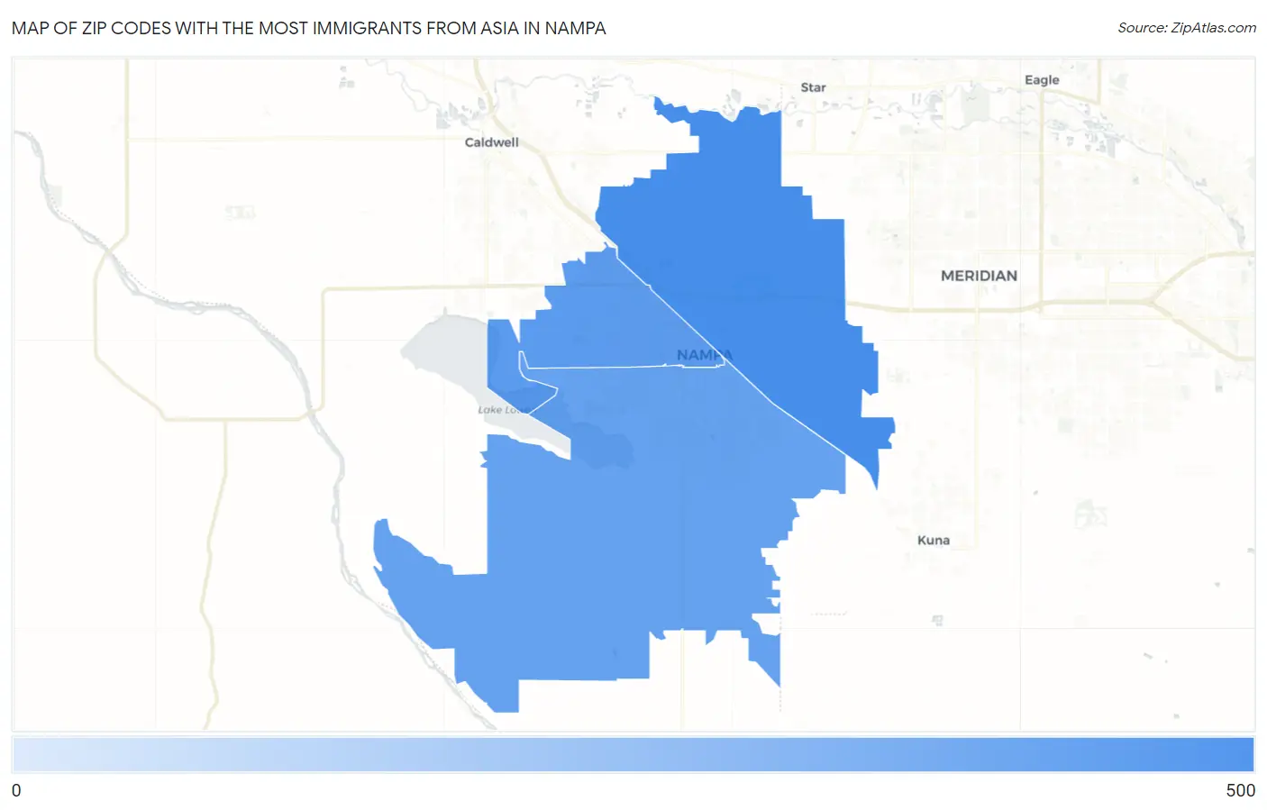 Zip Codes with the Most Immigrants from Asia in Nampa Map