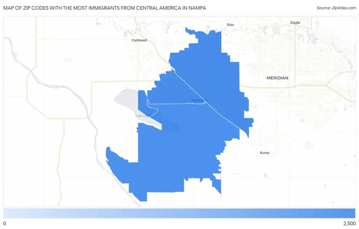 Zip Codes with the Most Immigrants from Central America in Nampa Map