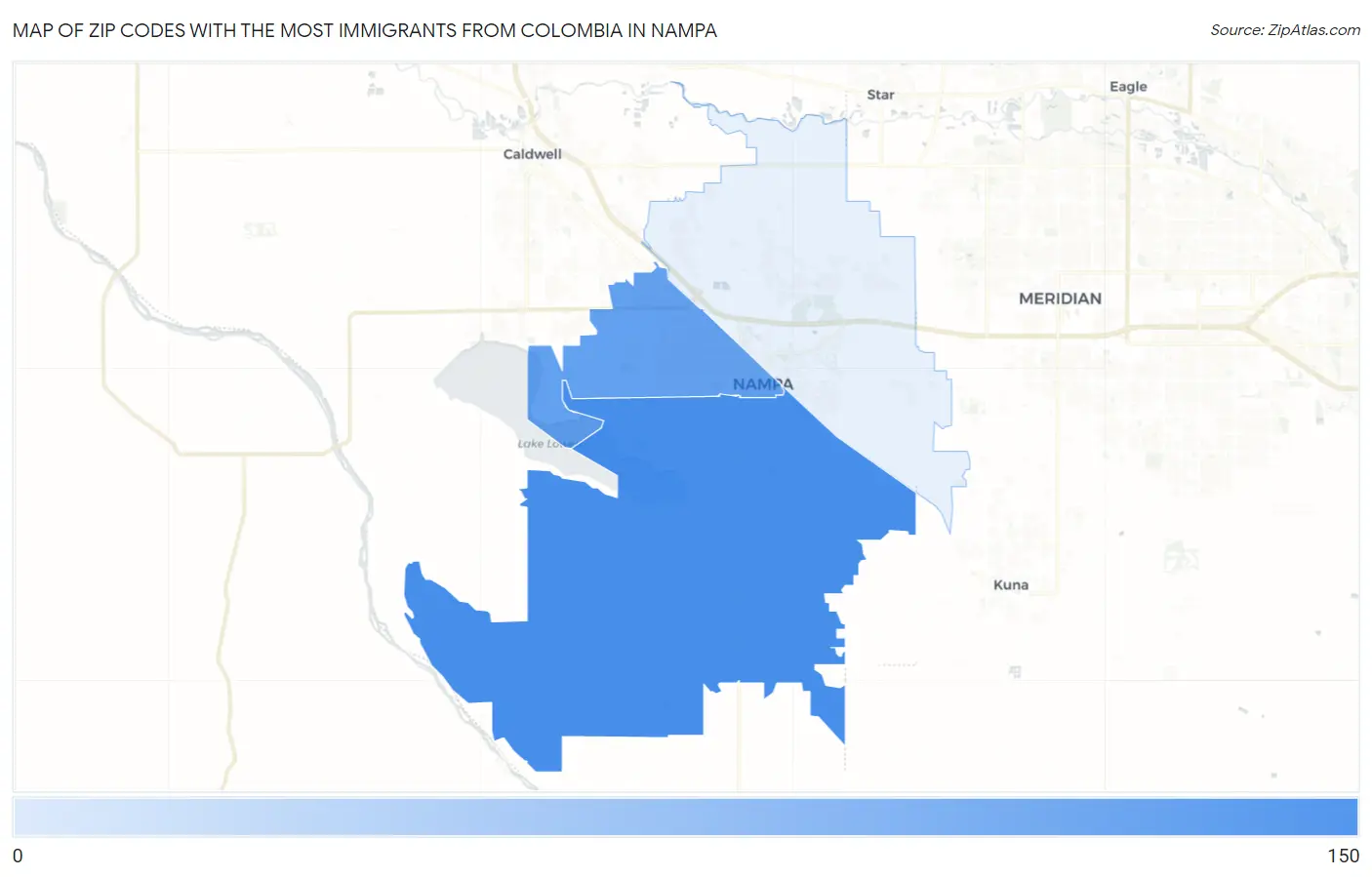 Zip Codes with the Most Immigrants from Colombia in Nampa Map