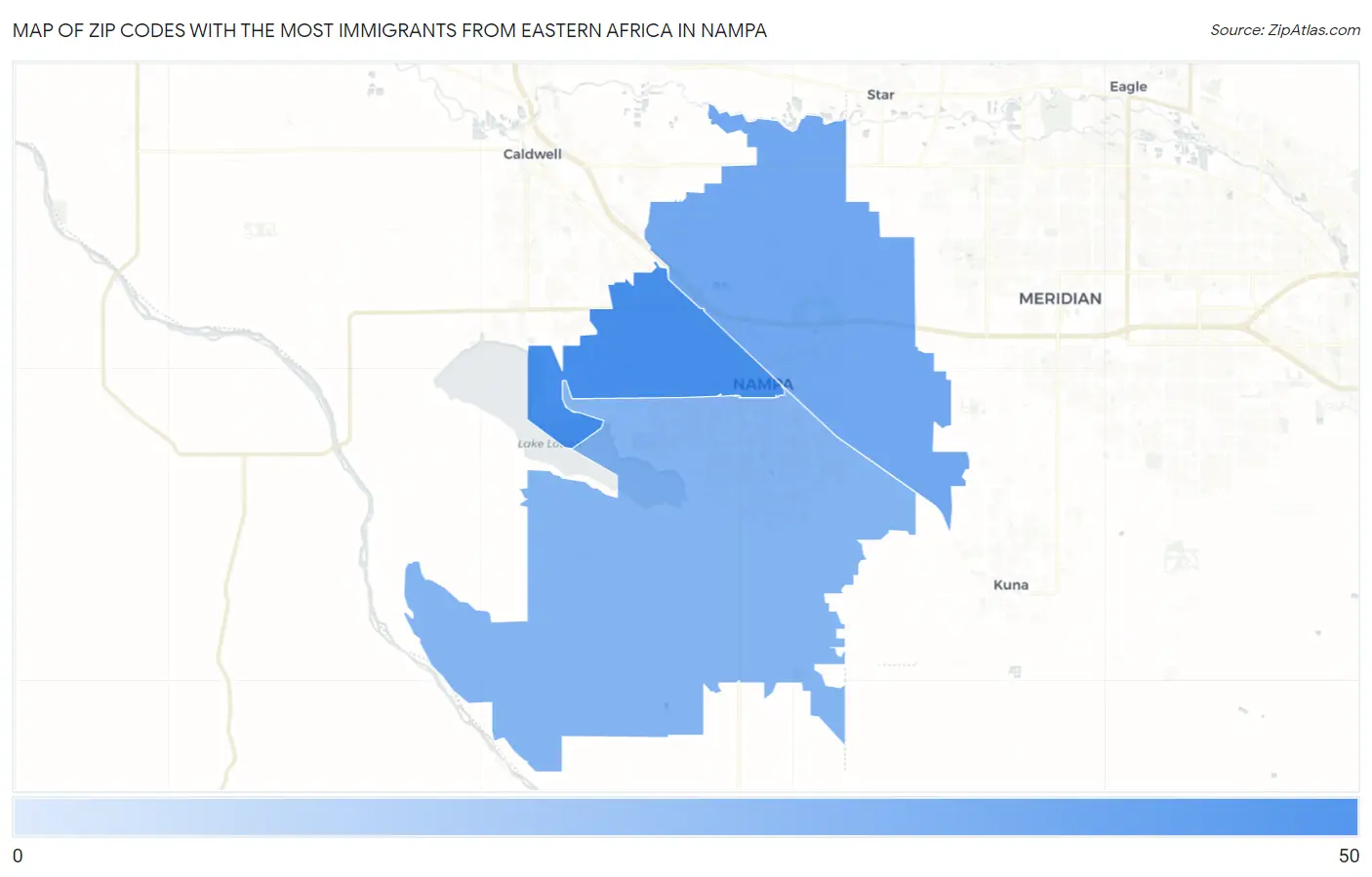 Zip Codes with the Most Immigrants from Eastern Africa in Nampa Map
