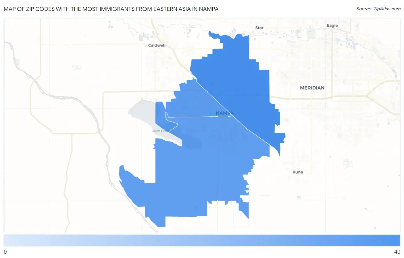 Zip Codes with the Most Immigrants from Eastern Asia in Nampa Map