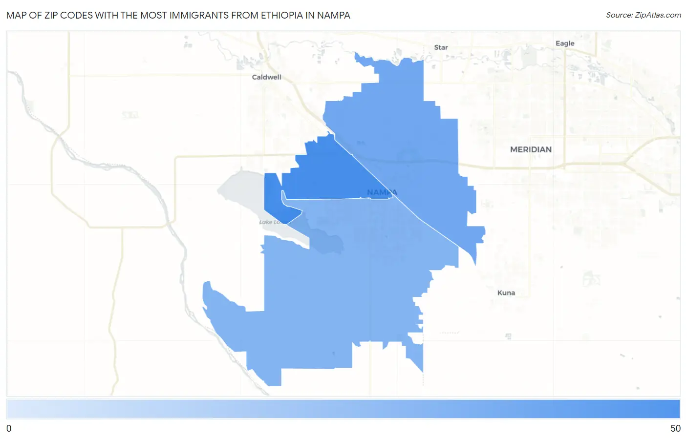 Zip Codes with the Most Immigrants from Ethiopia in Nampa Map