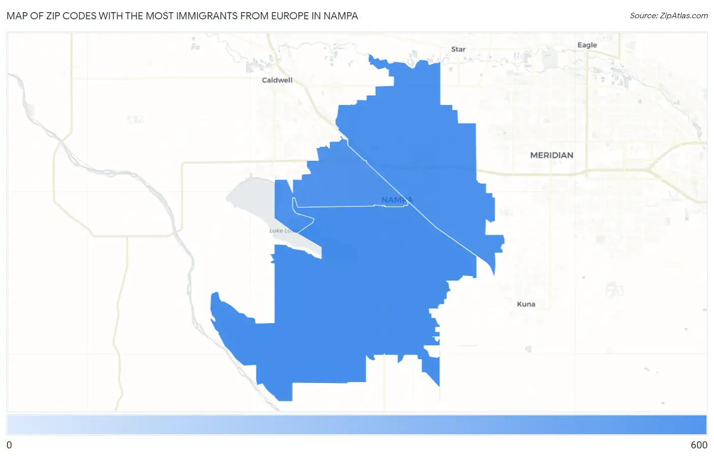 Zip Codes with the Most Immigrants from Europe in Nampa Map