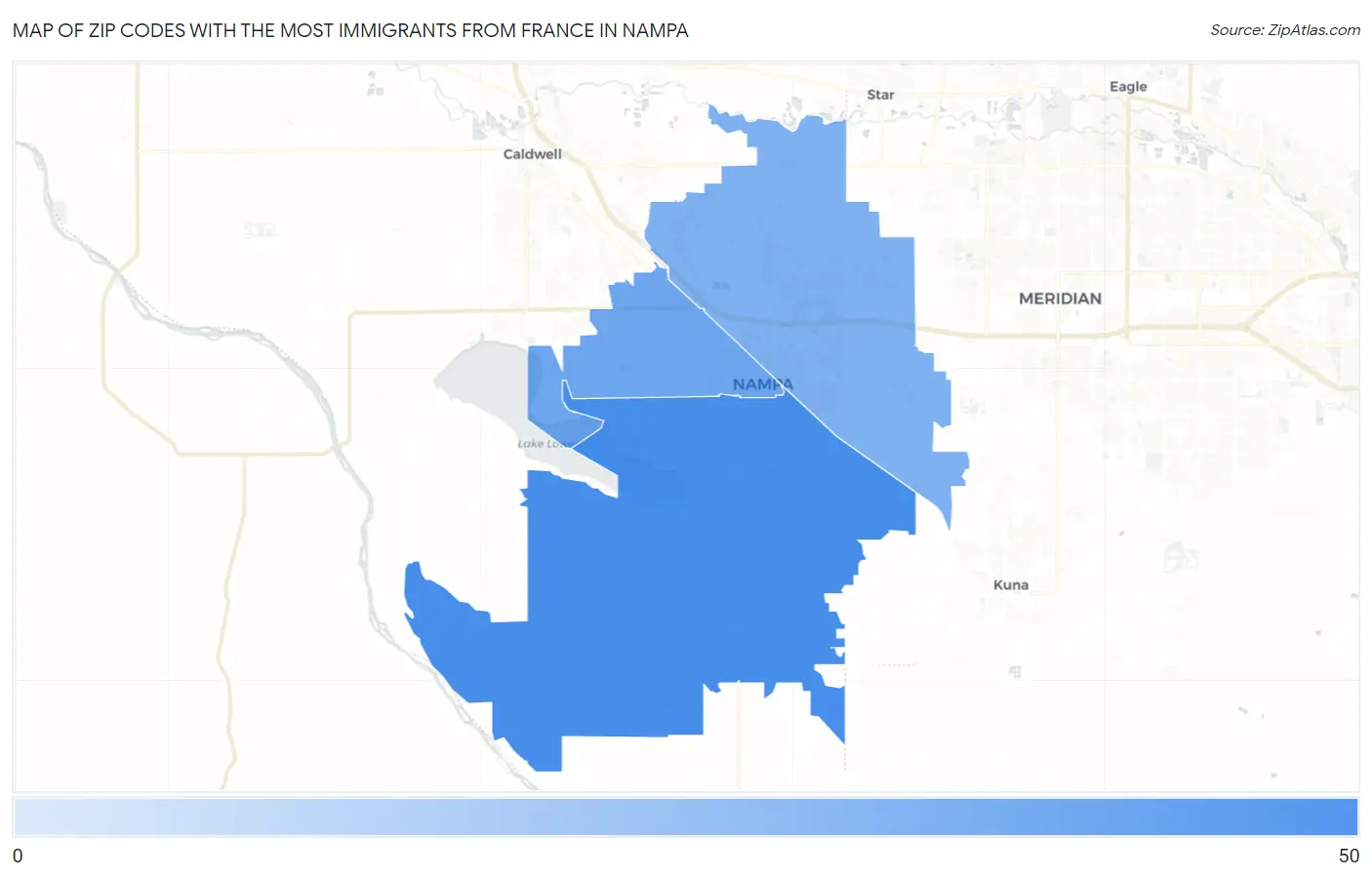 Zip Codes with the Most Immigrants from France in Nampa Map