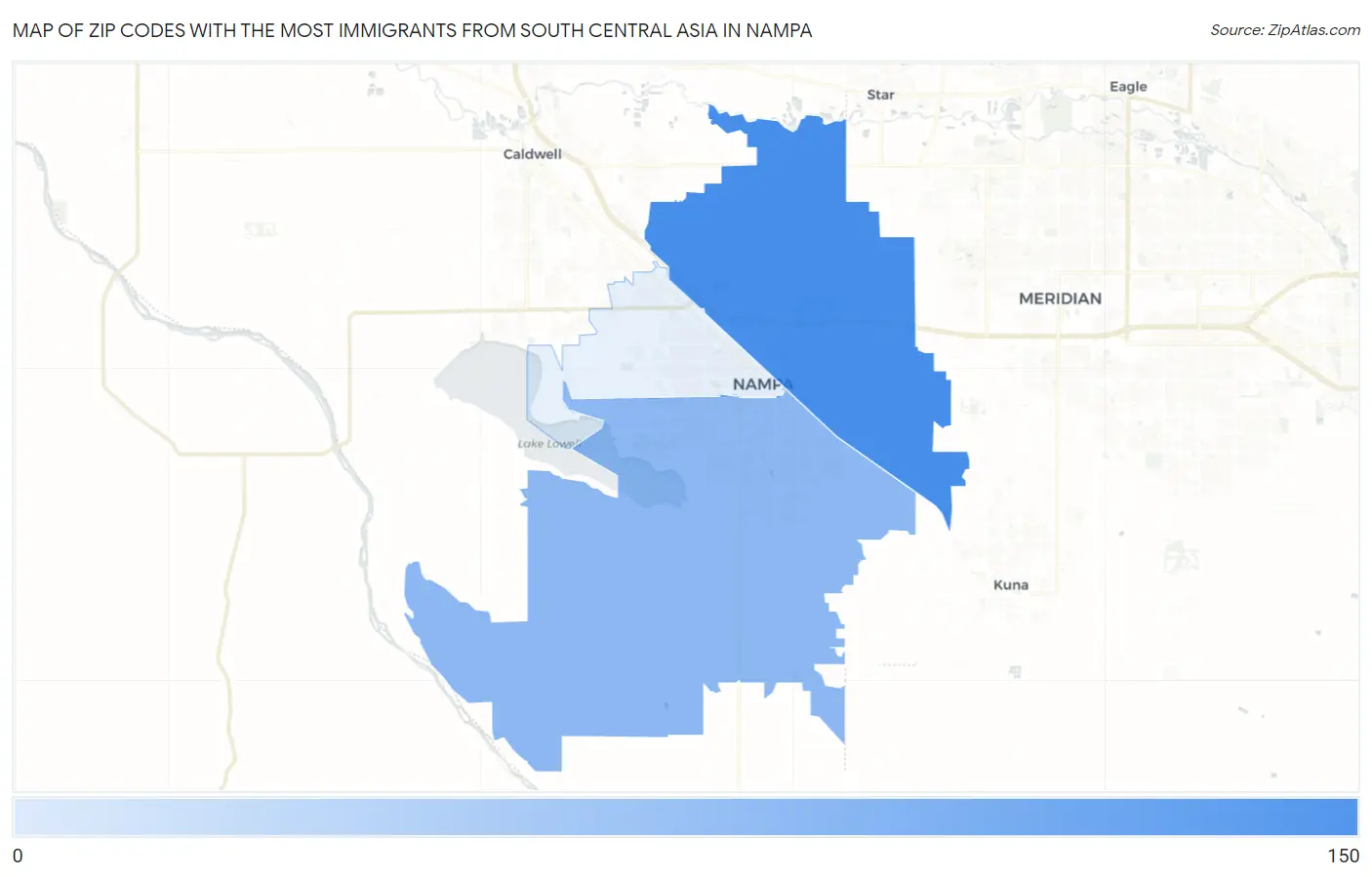 Zip Codes with the Most Immigrants from South Central Asia in Nampa Map