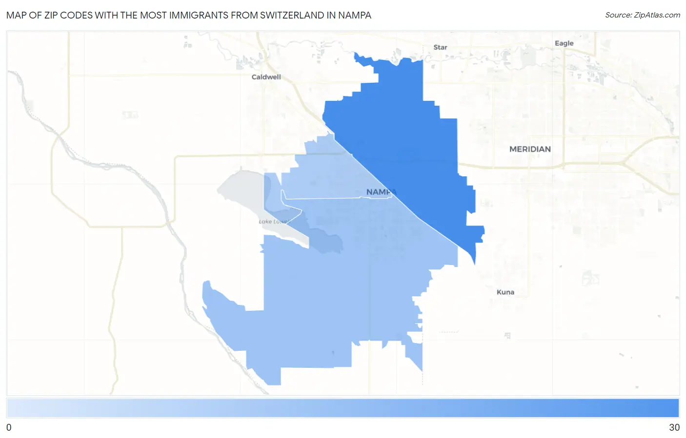 Zip Codes with the Most Immigrants from Switzerland in Nampa Map